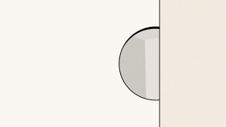 Flat vector study showing an off-centre crop that slices directly through a circular window at the right border