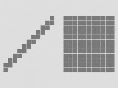 Flat vector diagram showing stepped staircase aliasing when tiles match only average cell tone