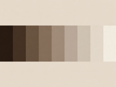 Flat vector step wedge showing ten calibrated tonal steps from deep umber to off-white parchment